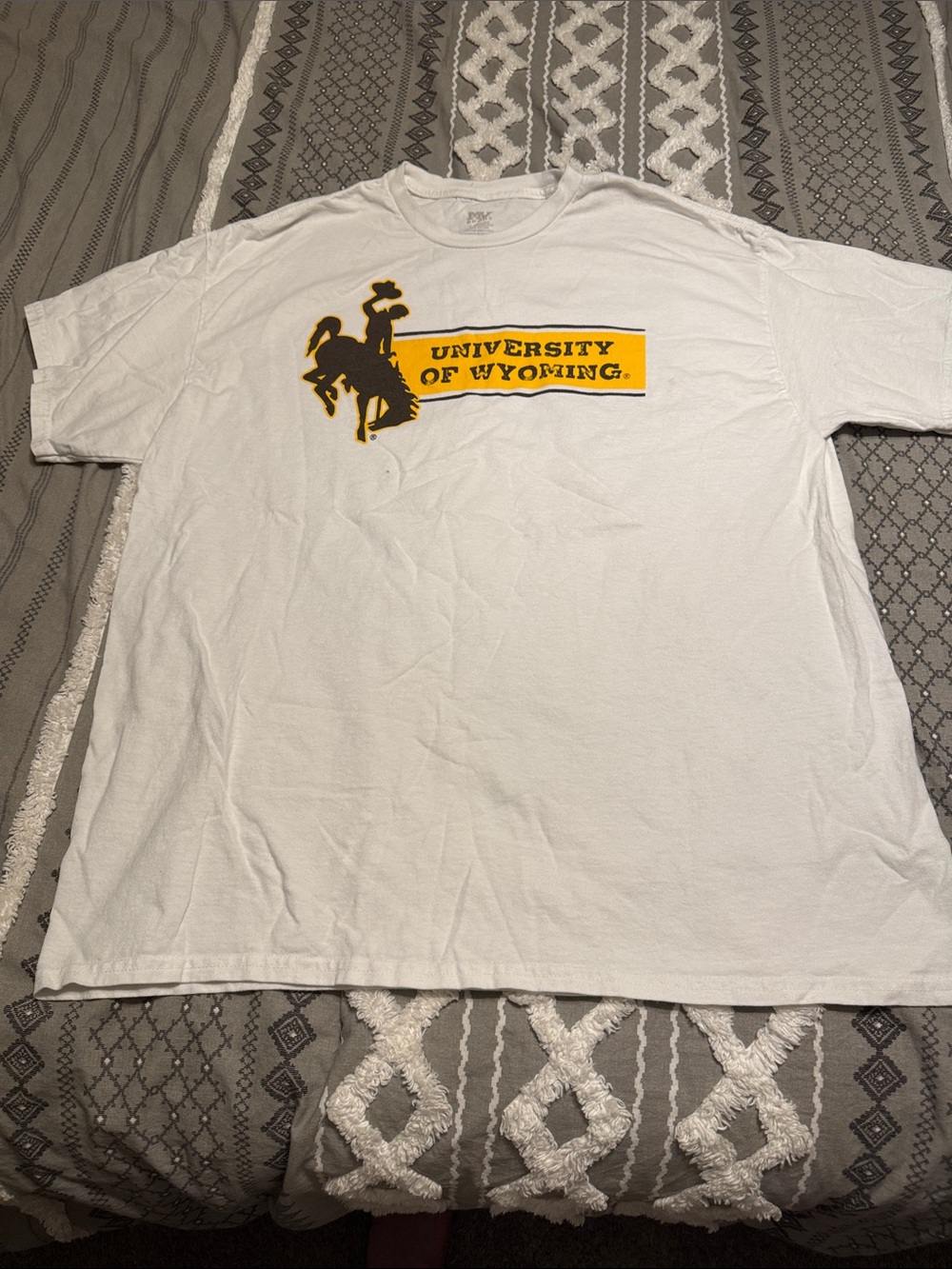 MV Sport White Tee with Brown and Gold University of Wyoming Graphic Tee